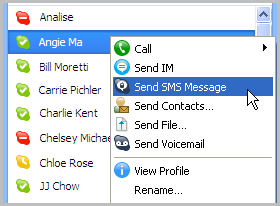 Right click menu on contact